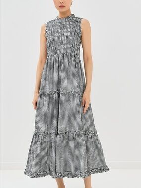 Tanner Fletcher Gingham Tiered Maxi Dress